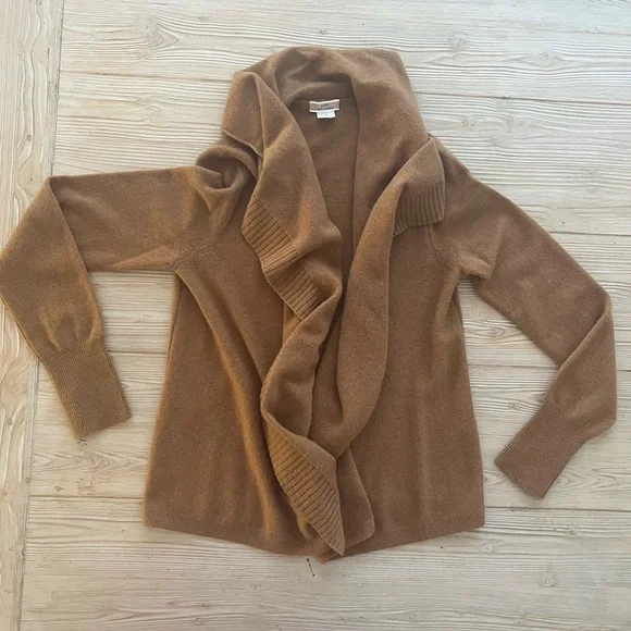 J Crew Women’s 100% Cashmere Open Front Draped Cardigan Brown XS (Fits Small) - Picture 2 of 4